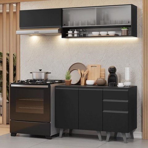 Armário de Cozinha Compacta 200 Cm Preto Nice Madesa 13 Preto