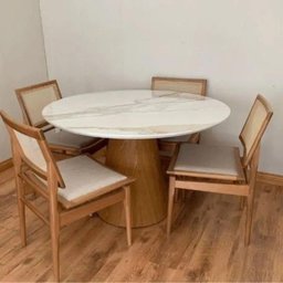 Mesa de Jantar Cone Redondo 100 Cm Base Freijó Tampo Mármore Branco Extra - 2
