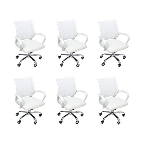 Kit 6 Cadeiras Begônia Ergonômica Tela Mesh Apoio Lombar até 120kg