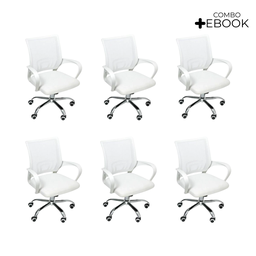 Kit 6 Cadeiras de Escritório Begonia Mesh Ergonômico Branco + E-book - 2