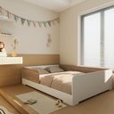 Ver imagem 1 de Cama Infantil Montessoriana Casal Mark em MDF Branco/Louro Freijó Grann