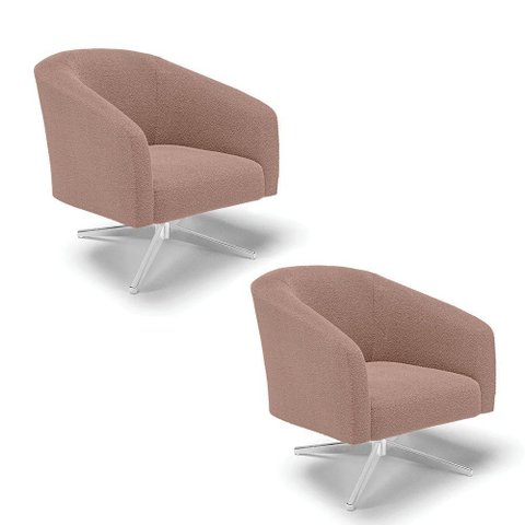 Cadeira Sala de Jantar Giratória Cromada Kit 2 Stella Bouclê D03 - D'Rossi Cor Rose