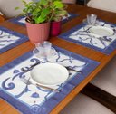 Ver imagem 1 de Jogo Americano Paixão Mediterrânea - Branco Cru e Azul Sarja de Algodão (Kit com 2)