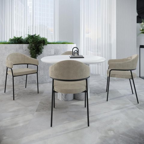 Conjunto 4 Cadeiras de Jantar Ella Tecido Boucle Est.Preta