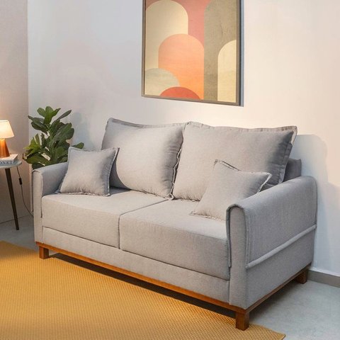 Sofá Living 2 Lugares Linho Cinza Ananda 160cm CabeCasa MadeiraOriginals