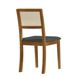 Kit 6 Cadeiras de Jantar Palha Estofadas Linho Chumbo Encosto Tela Sextavada Rubi Madeira Maciça Mel - 4
