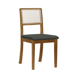 Kit 6 Cadeiras de Jantar Palha Estofadas Linho Chumbo Encosto Tela Sextavada Rubi Madeira Maciça Mel - 2