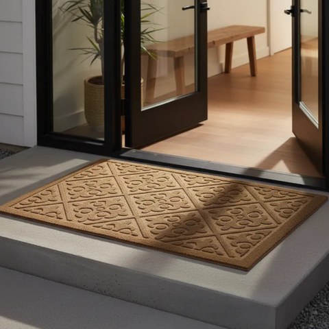 Capacho Tapete Arabesco Porta Entrada Pvc Antiderrapante Bege