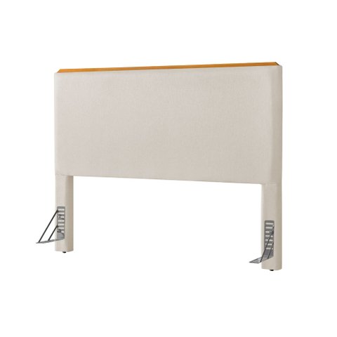 Cabeceira Cama Box Casal 1,40m Estofada Detalhe em Madeira Java Linho Crú
