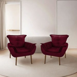 Kit 2 Poltronas Decorativa Mona para Sala, Salão Escritório Bordo