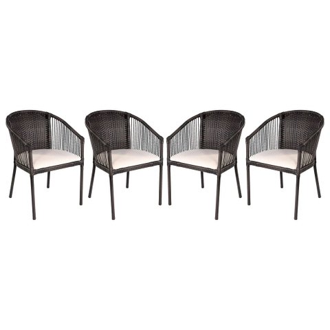 Kit 4 Cadeiras Alumínio Fibra Sintética com Assento Tabaco