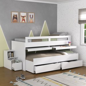 Cama Infantil /Juvenil Beliche com 2 Gavetas 2 Escrivaninhas