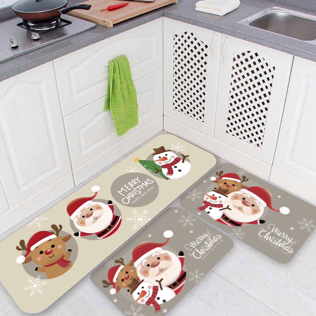 Kit de 3 Tapetes para Cozinha Natalinos Papai Noel e Animaizinhos Capa de Almofada - 2