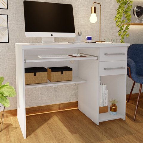 Escrivaninha Mesa Escritório 9665 Oscarini 2 Gavetas 103cm Branco