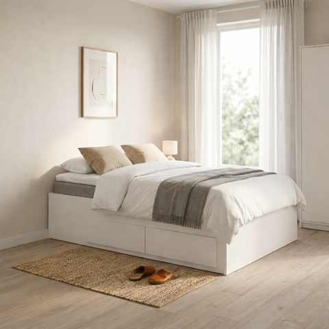 Cama Casal Dubai 4 Gavetas MDF sem Cabeceira Branco