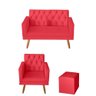 Kit Sofá 2 Lugares e Poltrona para Sala Bianca Capitonê Rodapé e Puff Quadrado Corino Vermelho - 1