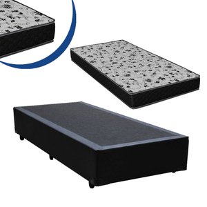 Cama Box Solteiro Colchão Espuma D33 Bordado + Box Preta