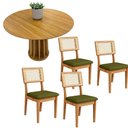 Ver imagem 2 de Mesa Jantar 105cm com 4 Cadeiras Base Ripada Dalla Costa Mdf Cor:freijó com Verde;cor da Tampa: