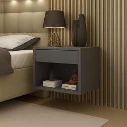 Mesa de Cabeceira Flutuante Estreita Design Simples C/ Nicho:cinza - 2
