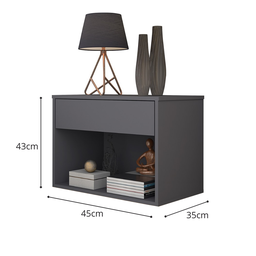 Mesa de Cabeceira Flutuante Estreita Design Simples C/ Nicho:cinza - 3