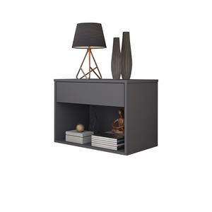 Mesa de Cabeceira Flutuante Estreita Design Simples C/ Nicho:cinza