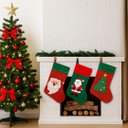 Ver imagem 2 de Conjunto 3 Meias Decorativas Natal Tecido Decorado Papai Noel 40cm - Magizi