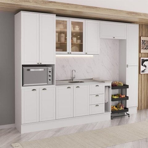 Cozinha Completa com Balcão Milla One 12 Portas 3 Gavetas MDF Branco Móveis Carraro