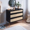 Ver imagem 1 de Cômoda Retrô com Tela Sintética 3 Gavetas e Pés em Metal Cor:nero com Dourado