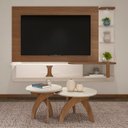 Ver imagem 1 de Conjunto 3 Peças Sala Estar Apoio Mesa de Centro Jade e Painel Toronto Marrom Cinamomo/Off White