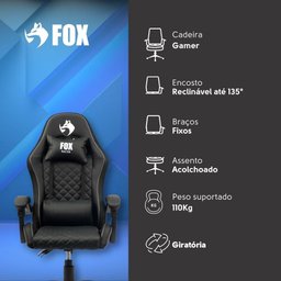 Cadeira Gamer Fox Racer Vulpes Preta - Wz-318 - 8