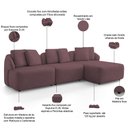 Ver imagem 3 de Sofá 4 Lugares com Chaise Direito Sala Living 288cm Arlo F04 Veludo Lilás - Lyam Decor