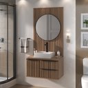 Ver imagem 1 de Conjunto para Banheiro Ripado Cecília 78 Cm com Painel e Espelho Redondo - Fabribam