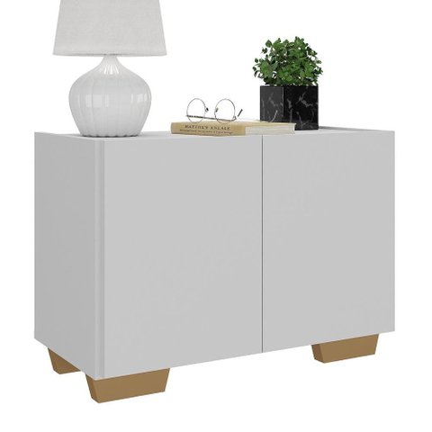 Mesa de Cabeceira com Pés 2 Portas Multimóveis Mp4134 Branca/natural