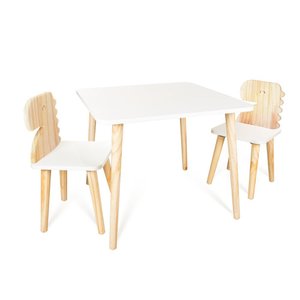 Mesa e Cadeiras Infantil de Madeira Pinus com Estampa Dinossauro