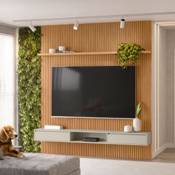 Painel Ripado Modular 2.2 para Tv até 75 com Nicho e Prateleira Emily-nature-offwhite - Edecasamovei - 2