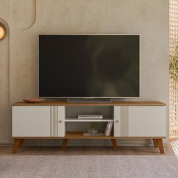 Rack Bancada Denver 160cm Off White/nature para Tv até 65” - Peternella Móveis - 2