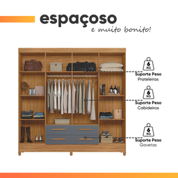 Guarda Roupa Florida 204cm 8 Portas Freijó Cinza Moval - 5