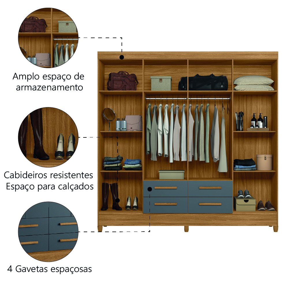 Guarda Roupa Florida 204cm 8 Portas Freijó Cinza Moval - 5