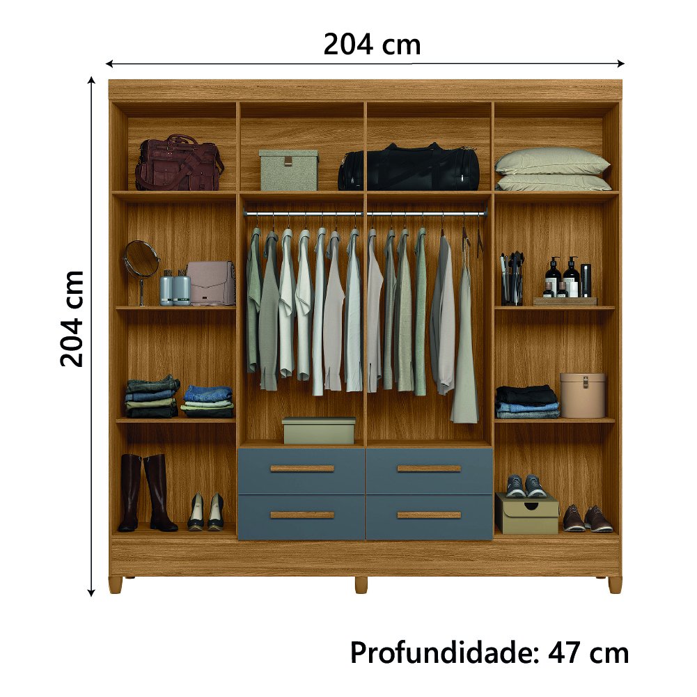 Guarda Roupa Florida 204cm 8 Portas Freijó Cinza Moval - 3