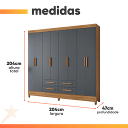 Guarda Roupa Florida 204cm 8 Portas Freijó Cinza Moval - 3