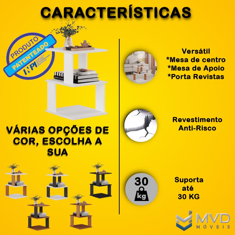 Mesa de Centro Sala MDF Mesinha Auxiliar Madeira MVD Moveis - 2