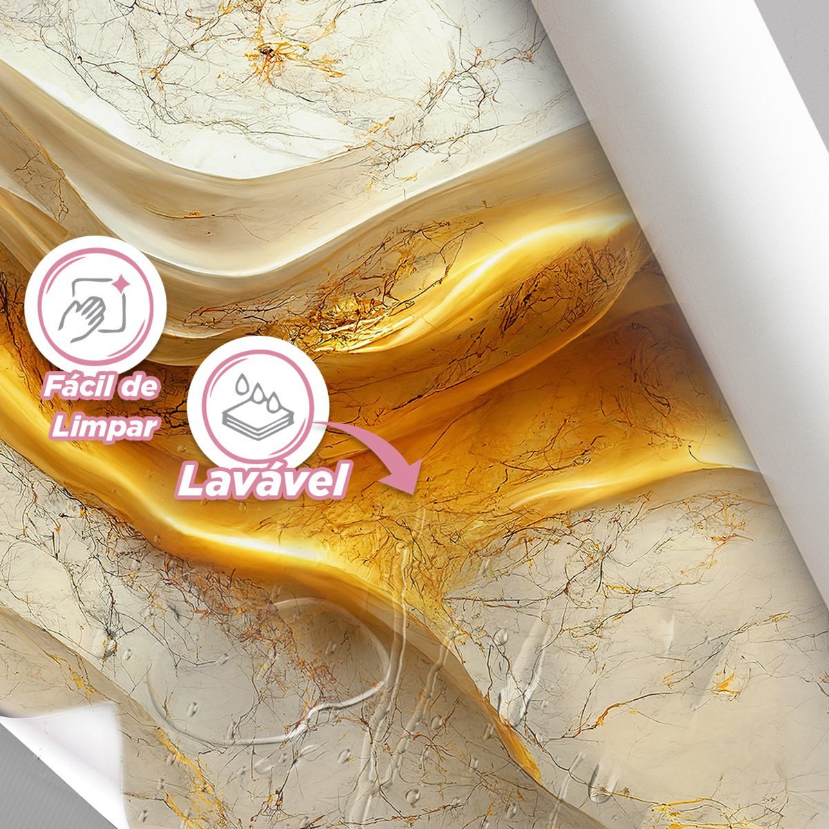 Papel de Parede Painel 3D Mármore White Ouro 2M Revestimento Auto Colante Brilho Marmorizado - 4