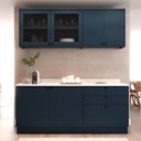 Ver imagem 3 de Cozinha Compacta 4 Peças 6 Portas 3 Gavetas com Vidro e Tampo 100% MDF Sevilha Azul Órion/Branco