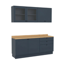 Ver imagem 5 de Cozinha Compacta 4 Peças 6 Portas 3 Gavetas com Vidro e Tampo 100% MDF Sevilha Azul Órion/Branco