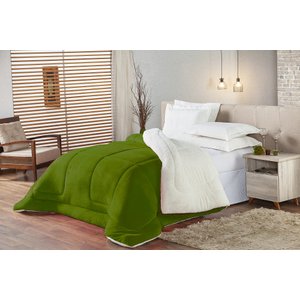 Coberdrom Edredom Solteiro Pele De Carneiro Sherpa Verde