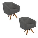Ver imagem 2 de Poltrona Sala Decorativa Kit 2 Stella Base de Madeira Giratória Mm30 Sintético D03 - D’Rossi