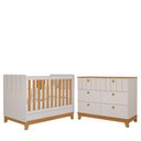 Ver imagem 1 de Jogo de Quarto Infantil Biscoito Cômoda 6 Gavetas e Berço Off White/nature - Permóbili Baby