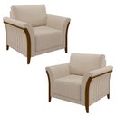 Ver imagem 1 de Kit 2 Poltronas Decorativas Sala de Estar 102cm Pés Madeira Roya M22 Linho Cru - Mpozenato