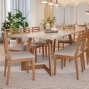 Ver imagem 1 de Conjunto Sala de Jantar Caju 210cm com Vidro e 8 Cadeiras Juparanã Marrom/Off White/Cinza