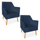 Ver imagem 1 de Kit 02 Poltronas Decorativa Julia Veludo Azul Marinho Pés Palito Castanho - Pallazio